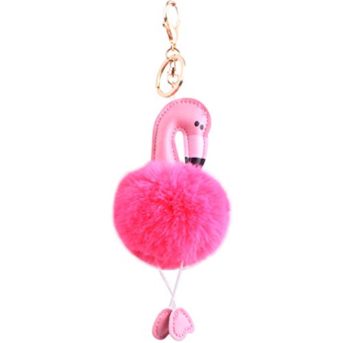 Keychain Schlüsselanhänger plüsch Ball Taschenanhänger Bommel Elegant Plüsch-Kugel Auto-Anhänger Pompom Süß Weich Schlüsselring Flamingo Tier (36) von Canarea