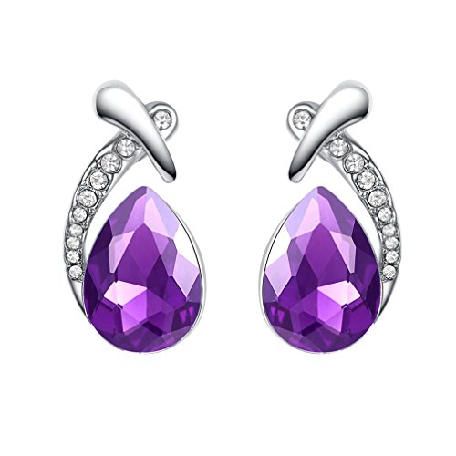 Ohrringe Damen Mädchen Ohrstecker Silber 925er Sterling mit steine Zirkonia Elegant Wassertropfen Glitzer Studs Ohrschmuck Hypoallergen als Muttertag Geburtstag Geschenke (Lila) von Canarea
