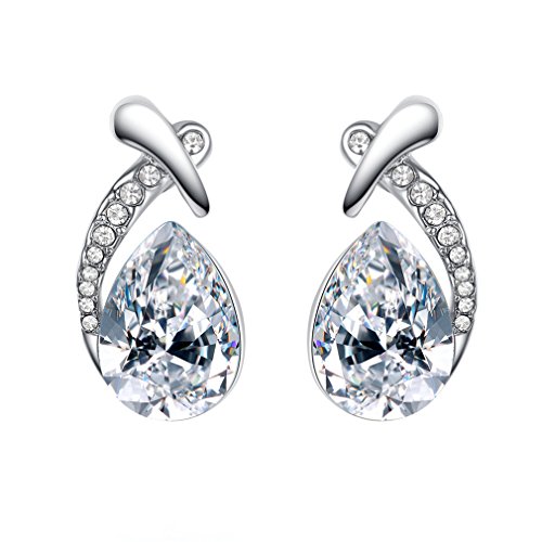 Ohrringe Damen Mädchen Ohrstecker Silber 925er Sterling mit steine Zirkonia Elegant Wassertropfen Glitzer Studs Ohrschmuck Hypoallergen als Muttertag Geburtstag Geschenke (Weiss) von Canarea