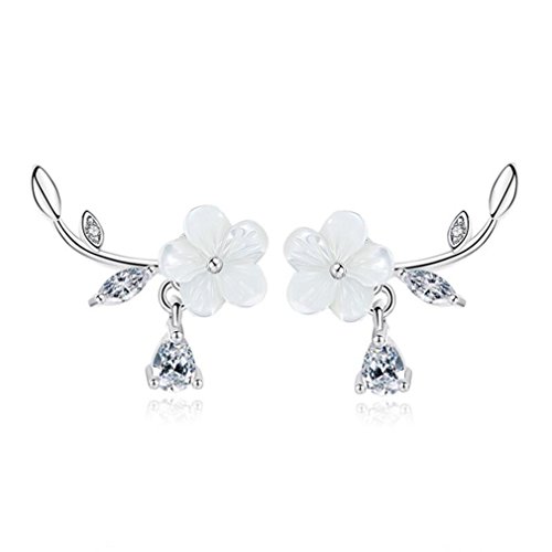 Ohrringe Damen Mädchen ohrstecker 925er Sterling Silber Mit Zirkonia Handarbeit Pflaumenblüte Blumen Studs Spike Ohrschmuck Hypoallergen für Frauen Freundin von Canarea