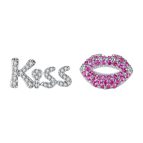 Ohrringe Damen Mädchen ohrstecker Silber 925er Sterling Mit Stein KISS Lippen Pink Zirkonia Studs Ohrschmuck Hypoallergen Perfekt als Muttertag Geburtstag Geschenke von Canarea