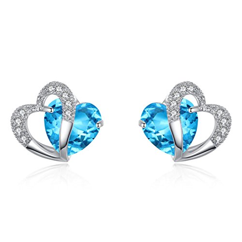 Ohrringe Damen Mädchen ohrstecker Silber 925er Sterling mit Saphir Zirkonia Herz Edel Studs Ohrschmuck Hypoallergen als Muttertag Geburtstag Geschenke (Blau) von Canarea