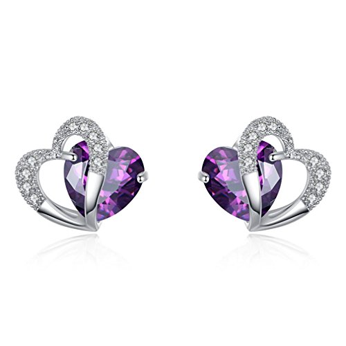 Ohrringe Damen Mädchen ohrstecker Silber 925er Sterling mit Saphir Zirkonia Herz Edel Studs Ohrschmuck Hypoallergen als Muttertag Geburtstag Geschenke (Lila) von Canarea