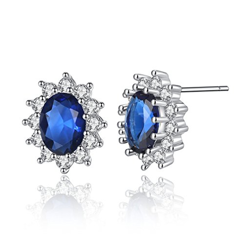 Ohrringe Damen Mädchen ohrstecker Silber 925er Sterling mit Stein de Oval Elegant Zirkonia Glitzer Studs Ohrschmuck Hypoallergen, als Muttertag Geburtstag Geschenke (Blau) von Canarea