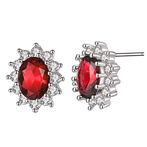 Ohrringe Damen Mädchen ohrstecker Silber 925er Sterling mit Stein de Oval Elegant Zirkonia Glitzer Studs Ohrschmuck Hypoallergen, als Muttertag Geburtstag Geschenke (Rot) von Canarea