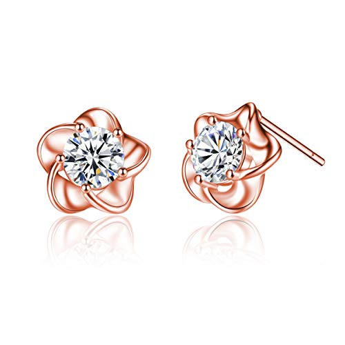 Ohrstecker Ohrringe Damen Mädchen 925er Silber Elegant Pflaumenblüte Blumen Klein Studs Ohrschmuck für Tochter Frauen Hypoallergen (Rose Golden) von Canarea