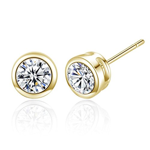 Ohrstecker Ohrringe Damen Mädchen 925er Sterling Silber Elegant mit Zirkonia Einfache Studs Klein Ohrschmuck Hypoallergen als Geburtstagsgeschenk (Golden) von Canarea