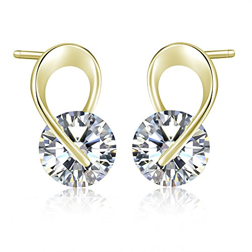 Ohrstecker Ohrringe Damen Mädchen 925er Sterling Silber Mode Elegant Zirkonia Glücklich Geschenke Hypoallergen Studs (Golden) von Canarea