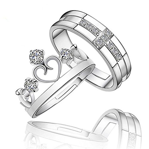 Paar-Preis Eheringe Verlobungsringe Trauringe Freundschaftsringe Silber 925 Ring mit Zirkonia Ring paar Hochzeitsringe Partnerringe Mode Krone Kreuz Glitter Bandring Öffnen Ring Verstellbar von Canarea