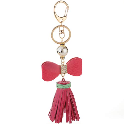 Schlüsselanhänger Leder glänzend Strass Perle DIY Mode Plüsch-Kugel Pompom Glitzer Weich Schlüsselring Tassel Keychain Handtaschenanhänger Dekor Autoschlüssel-Anhänger (Rosa) von Canarea