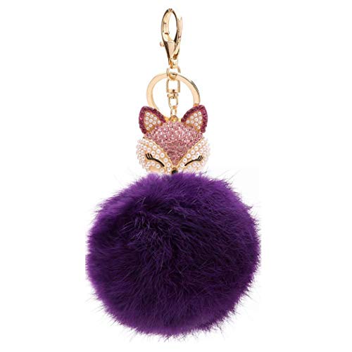 Schlüsselanhänger Süß Plüsch Ball Taschenanhänger Strass Fuchs Weich bommel Keychain Elegant Plüsch-Kugel Auto-Anhänger Pompom Glitzer Schlüsselring Handtaschenanhänger (# 10) von Canarea