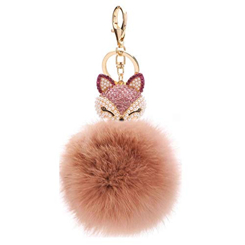 Schlüsselanhänger Süß Plüsch Ball Taschenanhänger Strass Fuchs Weich bommel Keychain Elegant Plüsch-Kugel Auto-Anhänger Pompom Glitzer Schlüsselring Handtaschenanhänger (# 11) von Canarea