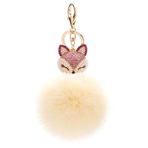 Schlüsselanhänger Süß Plüsch Ball Taschenanhänger Strass Fuchs Weich bommel Keychain Elegant Plüsch-Kugel Auto-Anhänger Pompom Glitzer Schlüsselring Handtaschenanhänger (# 12) von Canarea