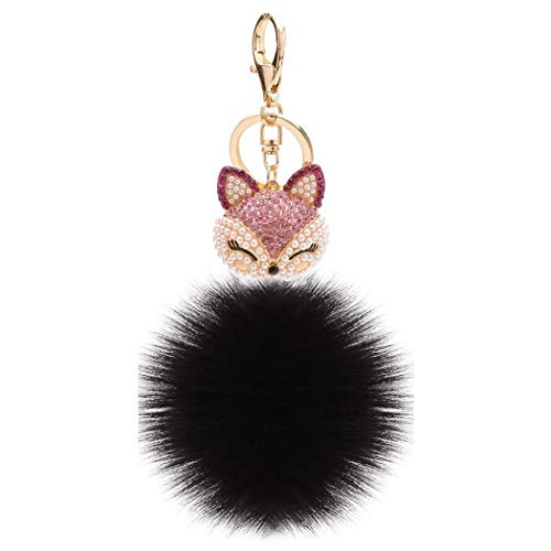 Schlüsselanhänger Süß Plüsch Ball Taschenanhänger Strass Fuchs Weich bommel Keychain Elegant Plüsch-Kugel Auto-Anhänger Pompom Glitzer Schlüsselring Handtaschenanhänger (# 2) von Canarea