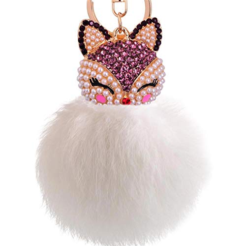 Schlüsselanhänger Süß Plüsch Ball Taschenanhänger Strass Fuchs Weich bommel Keychain Elegant Plüsch-Kugel Auto-Anhänger Pompom Glitzer Schlüsselring Handtaschenanhänger (# 23) von Canarea