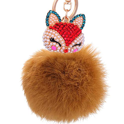Schlüsselanhänger Süß Plüsch Ball Taschenanhänger Strass Fuchs Weich bommel Keychain Elegant Plüsch-Kugel Auto-Anhänger Pompom Glitzer Schlüsselring Handtaschenanhänger (# 25) von Canarea