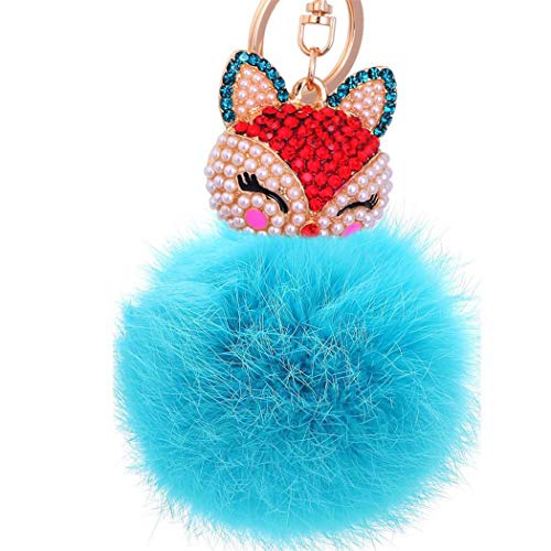 Schlüsselanhänger Süß Plüsch Ball Taschenanhänger Strass Fuchs Weich bommel Keychain Elegant Plüsch-Kugel Auto-Anhänger Pompom Glitzer Schlüsselring Handtaschenanhänger (# 28) von Canarea