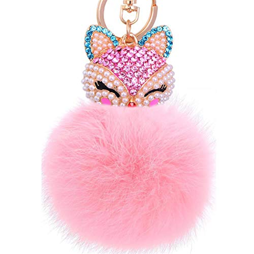 Schlüsselanhänger Süß Plüsch Ball Taschenanhänger Strass Fuchs Weich bommel Keychain Elegant Plüsch-Kugel Auto-Anhänger Pompom Glitzer Schlüsselring Handtaschenanhänger (# 30) von Canarea