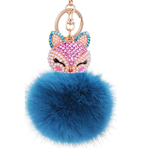 Schlüsselanhänger Süß Plüsch Ball Taschenanhänger Strass Fuchs Weich bommel Keychain Elegant Plüsch-Kugel Auto-Anhänger Pompom Glitzer Schlüsselring Handtaschenanhänger (# 31) von Canarea