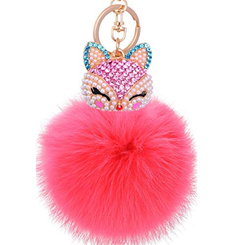 Schlüsselanhänger Süß Plüsch Ball Taschenanhänger Strass Fuchs Weich bommel Keychain Elegant Plüsch-Kugel Auto-Anhänger Pompom Glitzer Schlüsselring Handtaschenanhänger (# 34) von Canarea