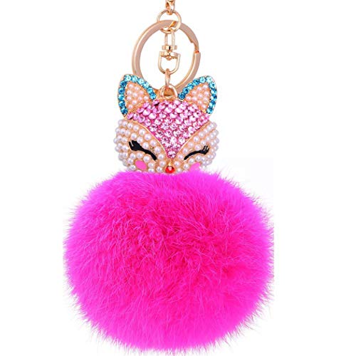 Schlüsselanhänger Süß Plüsch Ball Taschenanhänger Strass Fuchs Weich bommel Keychain Elegant Plüsch-Kugel Auto-Anhänger Pompom Glitzer Schlüsselring Handtaschenanhänger (# 36) von Canarea