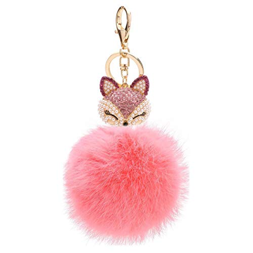 Schlüsselanhänger Süß Plüsch Ball Taschenanhänger Strass Fuchs Weich bommel Keychain Elegant Plüsch-Kugel Auto-Anhänger Pompom Glitzer Schlüsselring Handtaschenanhänger (# 4) von Canarea