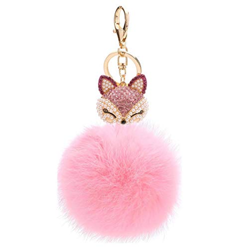 Schlüsselanhänger Süß Plüsch Ball Taschenanhänger Strass Fuchs Weich bommel Keychain Elegant Plüsch-Kugel Auto-Anhänger Pompom Glitzer Schlüsselring Handtaschenanhänger (# 5) von Canarea