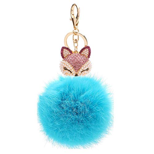 Schlüsselanhänger Süß Plüsch Ball Taschenanhänger Strass Fuchs Weich bommel Keychain Elegant Plüsch-Kugel Auto-Anhänger Pompom Glitzer Schlüsselring Handtaschenanhänger (# 7) von Canarea