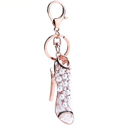 Schlüsselanhänger Taschenanhänger Strass Keychain Elegant High Heels Perle Glitzer Metall Auto-Anhänger Schlüsselring Tasche Schmuck Deko Keychain (Weiss) von Canarea