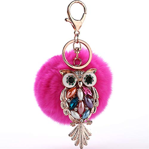 Schlüsselanhänger plüsch Ball Eule Strass Taschenanhänger bommel Keychain ElegantAuto-Anhänger Plüsch-Kugel Pompom Glitzer Weich Schlüsselring Handtaschenanhänger Dekor (Rosa) von Canarea