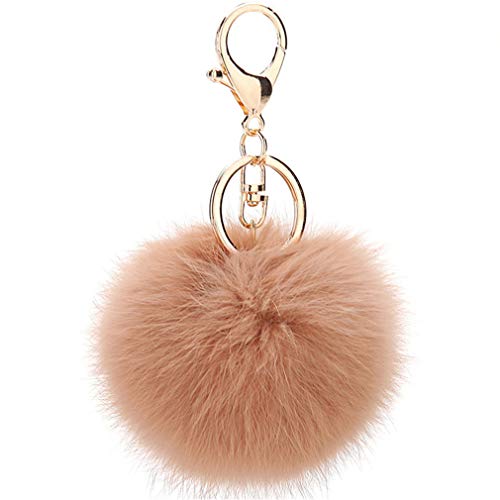 Schlüsselanhänger plüsch Ball Keychain Elegant Plüsch-Kugel Auto-Anhänger Taschenanhänger bommel Pompom Weich Schlüsselring Handtaschenanhänger Dekor (Braun) von Canarea