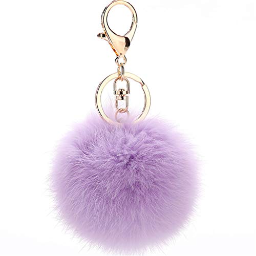 Schlüsselanhänger plüsch Ball Keychain Elegant Plüsch-Kugel Auto-Anhänger Taschenanhänger bommel Pompom Weich Schlüsselring Handtaschenanhänger Dekor (Hell Lila) von Canarea