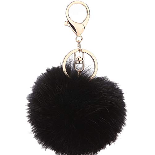 Schlüsselanhänger plüsch Ball Keychain Elegant Plüsch-Kugel Auto-Anhänger Taschenanhänger bommel Pompom Weich Schlüsselring Handtaschenanhänger Dekor (Schwarz) von Canarea