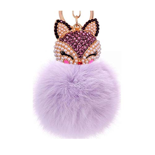 Schlüsselanhänger plüsch Ball Süß Fuchs Strass Perle Taschenanhänger Plüsch-Kugel Autoschlüssel -Anhänger Pompom Glitzer Weich Schlüsselring bommel Keychain Handtaschenanhänger Dekor (# 22) von Canarea