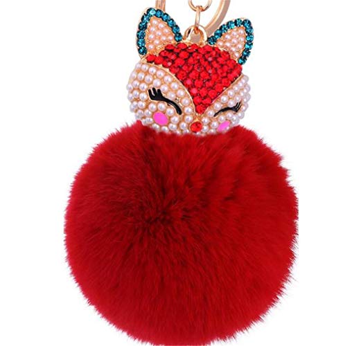 Schlüsselanhänger plüsch Ball Süß Fuchs Strass Perle Taschenanhänger Plüsch-Kugel Autoschlüssel -Anhänger Pompom Glitzer Weich Schlüsselring bommel Keychain Handtaschenanhänger Dekor (# 24) von Canarea