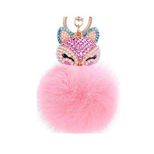 Schlüsselanhänger plüsch Ball Süß Fuchs Strass Perle Taschenanhänger Plüsch-Kugel Autoschlüssel -Anhänger Pompom Glitzer Weich Schlüsselring bommel Keychain Handtaschenanhänger Dekor (# 31) von Canarea