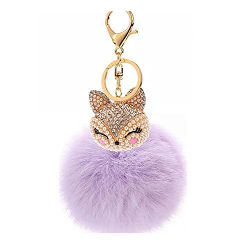 Schlüsselanhänger plüsch Ball Süß Fuchs Strass Perle Taschenanhänger Plüsch-Kugel Autoschlüssel -Anhänger Pompom Glitzer Weich Schlüsselring bommel Keychain Handtaschenanhänger Dekor (# 9) von Canarea