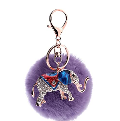 Schlüsselanhänger plüsch Ball Süß Mini Elefant Strass Taschenanhänger Elegant Plüsch-Kugel Glitzer Weich Schlüsselring bommel Keychain Handtaschenanhänger Dekor Auto-Anhänger Pompom (Hell Violet) von Canarea
