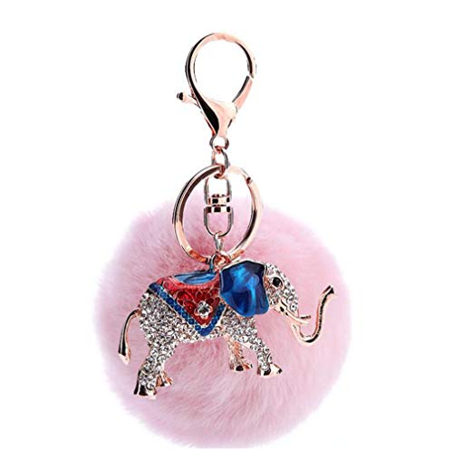 Schlüsselanhänger plüsch Ball Süß Mini Elefant Strass Taschenanhänger Elegant Plüsch-Kugel Glitzer Weich Schlüsselring bommel Keychain Handtaschenanhänger Dekor Auto-Anhänger Pompom (Pink) von Canarea