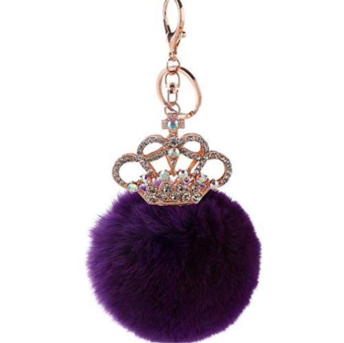Schlüsselanhänger plüsch Ball glänzend Krone Strass Taschenanhänger Plüsch-Kugel Autoschlüssel -Anhänger Pompom Glitzer Weich Handtaschenanhänger Dekor Schlüsselring bommel Keychain (# 1) von Canarea