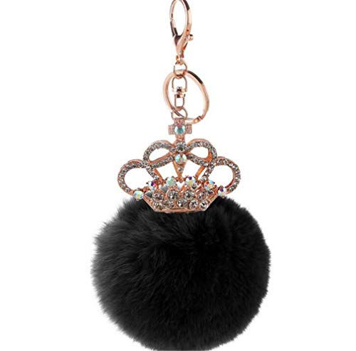 Schlüsselanhänger plüsch Ball glänzend Krone Strass Taschenanhänger Plüsch-Kugel Autoschlüssel -Anhänger Pompom Glitzer Weich Handtaschenanhänger Dekor Schlüsselring bommel Keychain (# 7) von Canarea