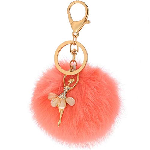 Schlüsselanhänger plüsch Ball glänzend Tänzerin Strass Taschenanhänger Elegant Autoschlüssel Plüsch-Kugel Anhänger Pompom Weich Schlüsselring Dekor bommel Keychain Handtaschenanhänger (Pink-A) von Canarea