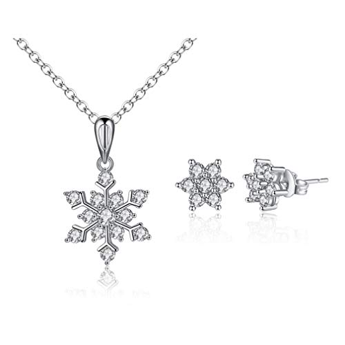 Schmuckset Silber 925 Damen Ohrringe halskette AAA Zirkonia Schneeflocken Glitter Schmuck set,Mode Einfache Charm Kette Ohrstecker Klein Schmucksets für Frauen Mädchen Weihnachten Geschenke von Canarea