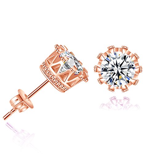 ohrstecker Ohrringe Damen Mädchen 925er Sterling Silber Mode Elegant Gltzer Zirkonia Krone Studs Hypoallergen Perfekt als Geburtstagsgeschenk (Rosegold) von Canarea