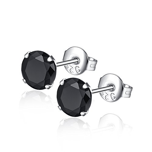 ohrstecker Ohrringe Damen Mädchen 925er Sterling Silber Mode Rund Zirkonia Einfache Studs Hypoallergen (Schwarz) von Canarea