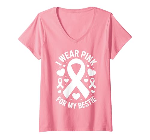 Damen Ich trage Rosa, um Meine Beste Freundin auf Krebs aufmerksam zu Machen T-Shirt mit V-Ausschnitt Damen Ich trage Rosa, um Meine Beste Freundin auf Krebs aufmerksam zu Machen T-Shirt mit V-Ausschnitt von Cancer Awareness Bestie Support Apparel Tees