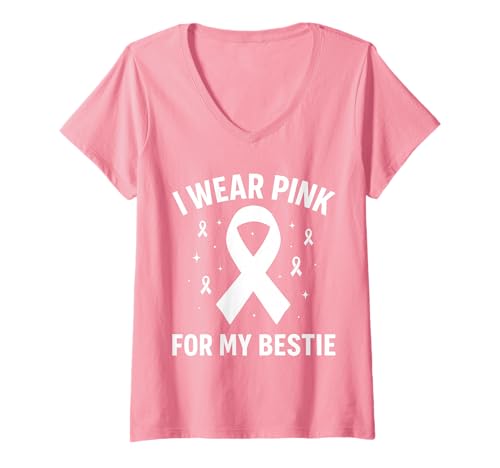 Damen Ich trage Rosa, um Meine Beste Freundin auf Krebs aufmerksam zu Machen T-Shirt mit V-Ausschnitt Damen Ich trage Rosa, um Meine Beste Freundin auf Krebs aufmerksam zu Machen T-Shirt mit V-Ausschnitt von Cancer Awareness Bestie Support Apparel