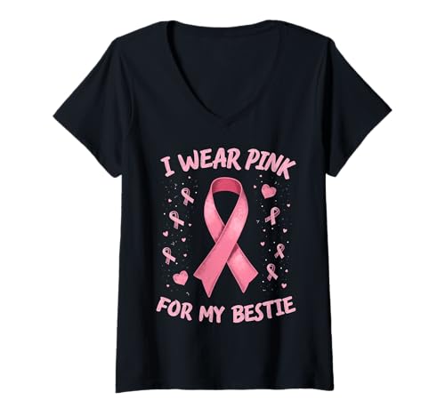 Damen Ich trage Rosa, um Meine Beste Freundin auf Krebs aufmerksam zu Machen T-Shirt mit V-Ausschnitt Damen Ich trage Rosa, um Meine Beste Freundin auf Krebs aufmerksam zu Machen T-Shirt mit V-Ausschnitt von Cancer Awareness Bestie Support Tees & Gifts Co