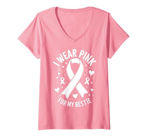 Damen Ich trage Rosa, um Meine Beste Freundin auf Krebs aufmerksam zu Machen T-Shirt mit V-Ausschnitt Damen Ich trage Rosa, um Meine Beste Freundin auf Krebs aufmerksam zu Machen T-Shirt mit V-Ausschnitt von Cancer Awareness Bestie Support Tees & Gifts