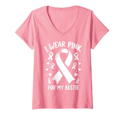 Damen Ich trage Rosa, um Meine Beste Freundin auf Krebs aufmerksam zu Machen T-Shirt mit V-Ausschnitt Damen Ich trage Rosa, um Meine Beste Freundin auf Krebs aufmerksam zu Machen T-Shirt mit V-Ausschnitt von Cancer Awareness Bestie Support Tees & Gifts